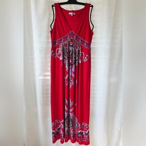Sandra Darren Red Sleeveless Maxi Dress With Peasley Print Size Medium